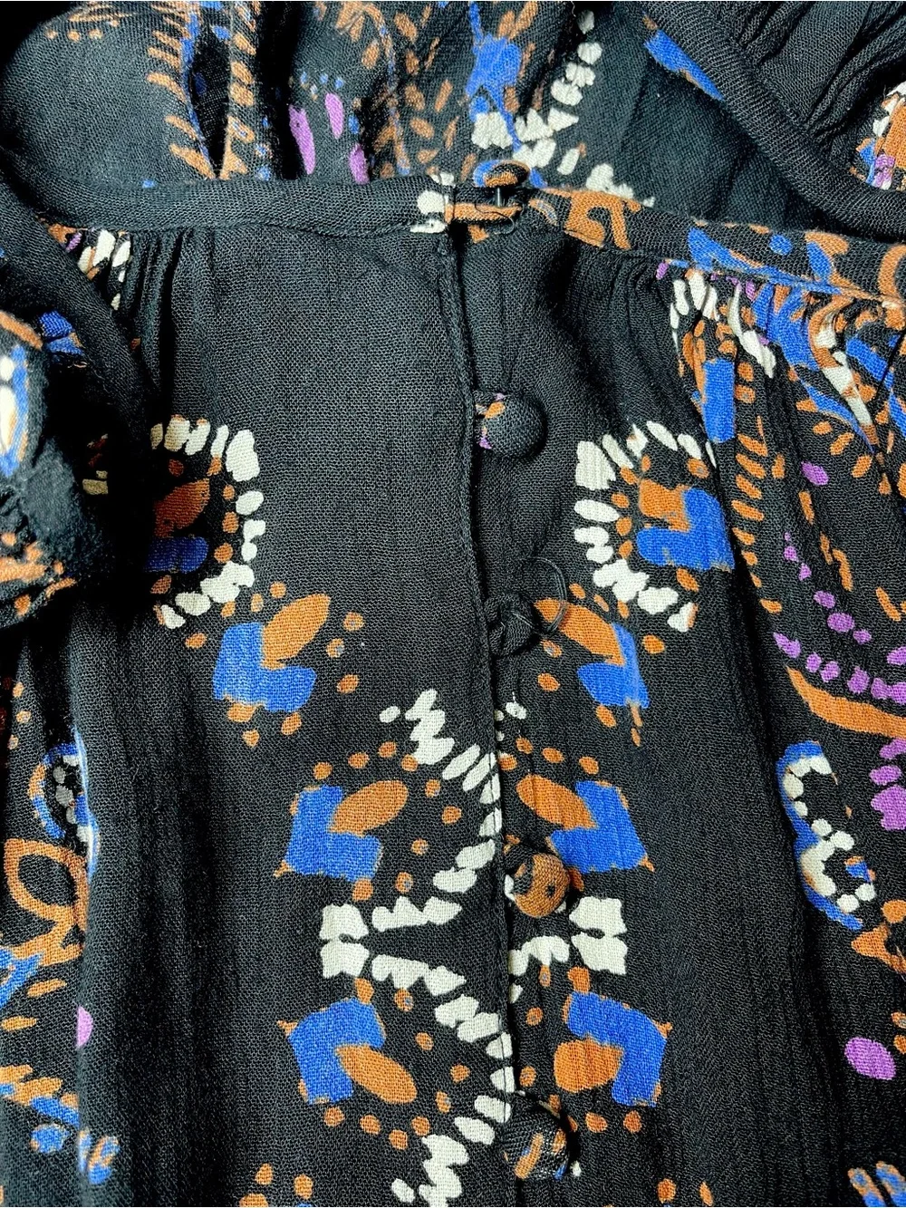 Read Free People Paisley Print Peasant Tunic Top Black Blue Orange Boho Size S